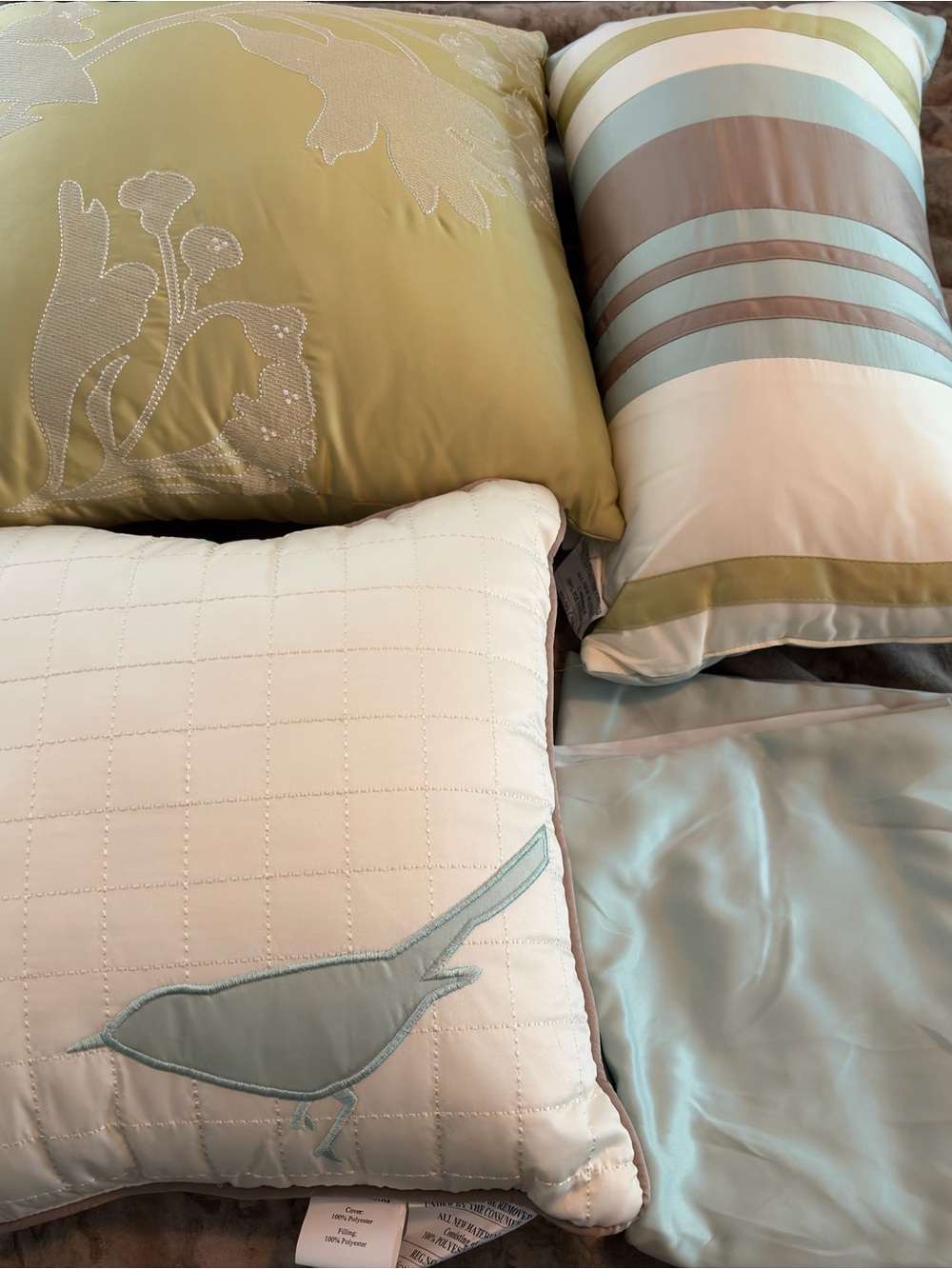 Madison Park Sage Green, Aqua and Cream Pillow Trio